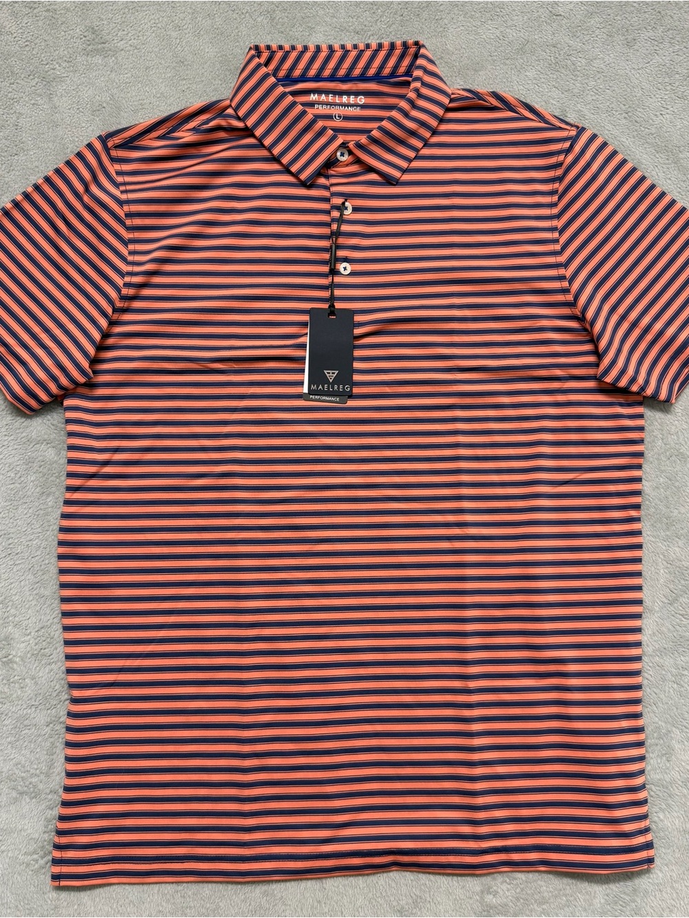 NEW Maelreg Polo Shirt Mens Large Striped Performance Golf Stretch Lightweight